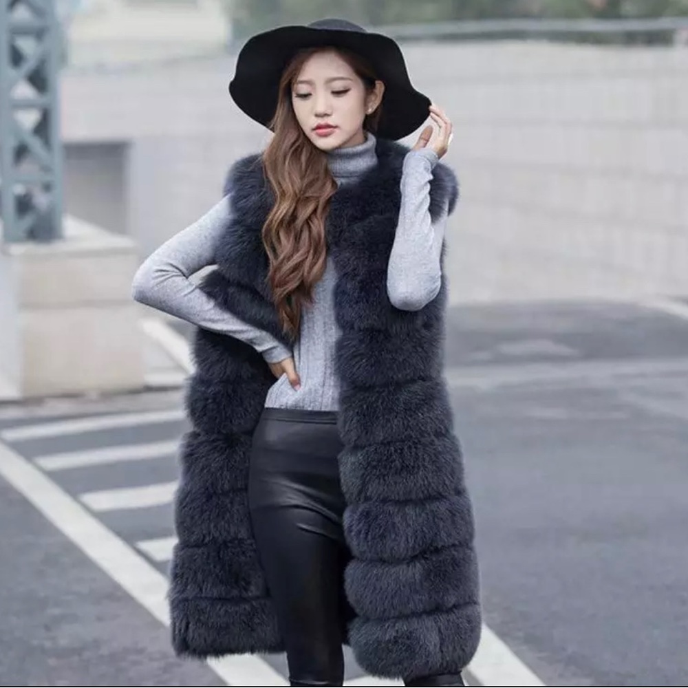 Womens Winter And Autumn Casual Fox Fur Vests Long